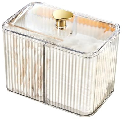 PRATYAHARA Cotton Swabs Dispenser 3 Grids Cotton Swabs Holder with Clear Lid Cosmetic Simple Type Cotton Pad Holder Storage Box Easy Install Easy to Use,B