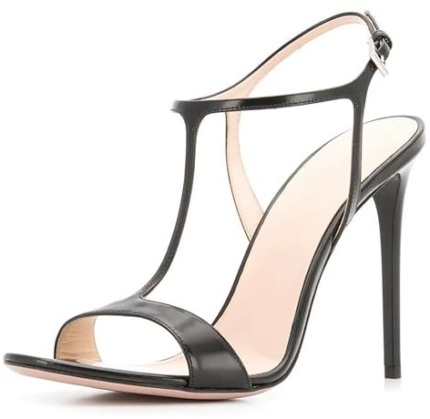 Generico Sandali Donna Punta Aperta Slingback T Strap Cinturini Tacco A Spillo con Fibia Scarpe Eleganti Estate Festa Sexy Party Cerimonia Ballo,Nero,37 EU
