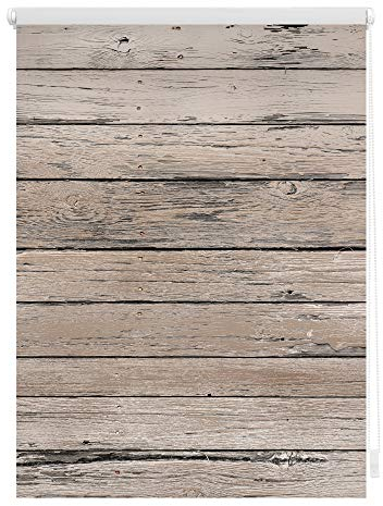 Lichtblick Klemmfix Tageslicht-Rollo mit Motiv, ohne Bohren, Blickdicht, Seitenzugrollo, Made in Germany, Bretter-Vintage Braun,80 x 150 cm (B x L)
