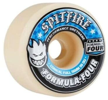 Spitfire 'Formula Four' Conical Full Wheels. 99a. White/Blue. 56mm.