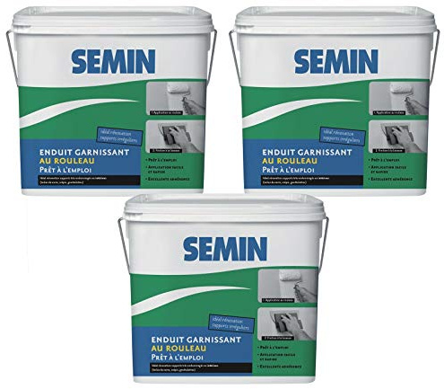 SEMIN Enduit Garnissant au Rouleau-3 x10 kg – Rénovation Murs Très Abîmés – Tous Supports Intérieur – Prêt à l’Emploi – Finition Lisse Blanche – Idéal Crépi & Toile de Verre