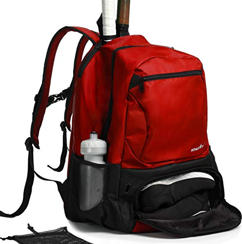 Athletico Premier Tennisrucksack - Tennistasche für 2 Schläger im gepolsterten Fach | Separates belüftetes Schuhfach | Tennistaschen für Männer oder Frauen (rot)