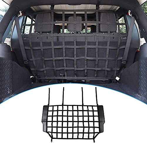 CKPEOR Kofferraum-Lager-Lager-Isolations-Frachtnetz, Mesh-Hunde-Barriere-Trennnetz, geeignet für Jeep Wrangler JKU und JLU 4 Türen 2007-2021, Schwarz, Polypropylen (PP), Kunststoffhaken