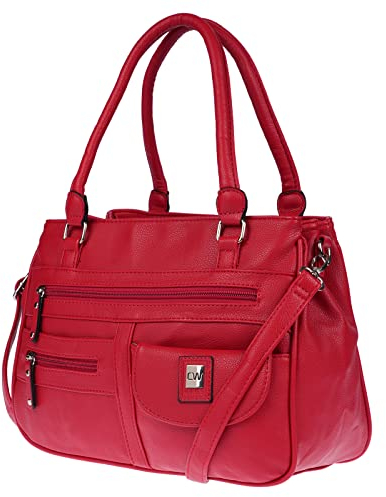 Christian Wippermann große Damen Umhängetasche Tasche Schultertasche in Leder Optik (Rot)