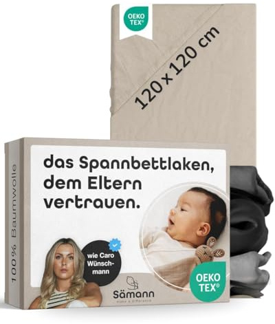 Sämann Jersey Spannbettlaken Spannbetttuch für Laufgitter 120x120 cm, Baumwolle Natur