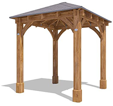 Dunster House Wooden Heavy Duty Gazebo 2.5m x 2.5m with Black Roof Shingles – Pressure Treated Hot Tub Shelter, Outdoor Garden Canopy, Leviathan