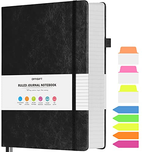 Notizbuch A5 liniert, Hardcover Tagebuch mit 312 Nummerierten Seiten | 100g/m² Tintenfestes Papier Dickes Notizbücher, Leder Tagebuch für Erwachsene Frauen Männer, 14,5 x 21,5 cm