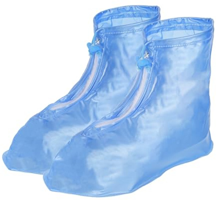 PATIKIL L Waterproof Shoe Cover, 1 Pair PVC Reusable Non-Slip Overshoes Rain Shoe Covers Galoshes Snow Boot Protector with Zipper for Men Women Rainy Outdoor, Blue
