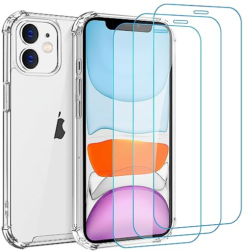 Whioltl Case for iPhone 11 with [3 Pack] Tempered Glass Screen Protectors, Crystal Clear Phone Cover, Anti-Scratch and Shock-Absorption, Transparent Basic Case Compatible with Wireless Charger-4 in 1