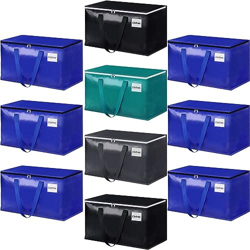 StorageRight Umzugstaschen, robuste Umzugskartons, Aufbewahrungsboxen mit Reißverschluss, verstärkte Griffe und Tasche mit Etiketten, zusammenklappbar, für Umzug, Lagerung und Reisen, 93 l, vier