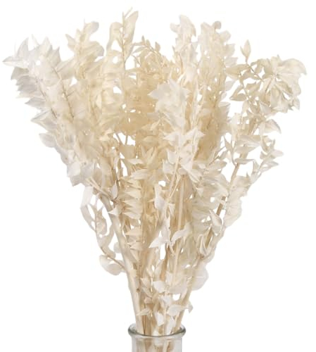 Trockenblumen, Romantischer Trockenblumenstrauß, Trockenblumen zum Basteln Trockenblumen Deko, Natürliche Konservierte Blumen für Hochzeit, Partydekoration, Heimdekoration - Weiß, 40cm