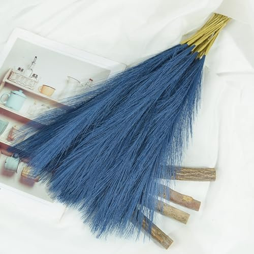 10 Pcs Artificial Pampas Grass Plant,Faux Dried Pampas Grass Stems Fake Flower Fluffy Reed Bouquet Reed Grass Decor,Dried Flower Arrangements for Wedding Holiday Party Boho Home Decor (Blue)