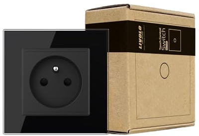 LIVOLO Prise Murale,16A 110-250V Prises electriques Standard avec, Noir/Blanc Single Prise de Courant Alternatif avec Panneau en Verre Cristal,Prise Encastrable, pour Bureau à Domicile (Noir)