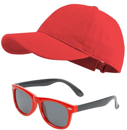 MK MATT KEELY Gorra Niño Gafas de Sol Niña 3-10 Años Set 2 Piezas Gorra Béisbol con Visera Protección UV Infantiles Verano para Regalos,Rojo