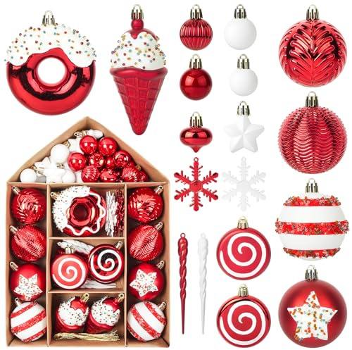 Faireach Christmas Ornament Set 70PCS, Shatterproof Plastic Christmas Tree Ornaments Decorations with Hooks, Decorative Hanging Ball Ornament for Xmas Tree Decorations Wedding Holiday Party Home Decor