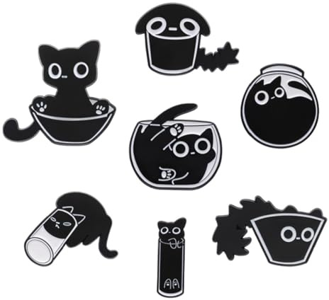 7 Broches Drôles De Chat Noir, Épingles, Épingles Mignonnes, Broches De Chat, Broches De Chat En Émail Mignon, Épingles Animaux