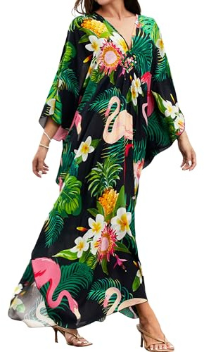 MAKABO Kaftan Dresses for Women, Plus Size Colorful Animals Print Cover Ups Caftan Beach Dresses