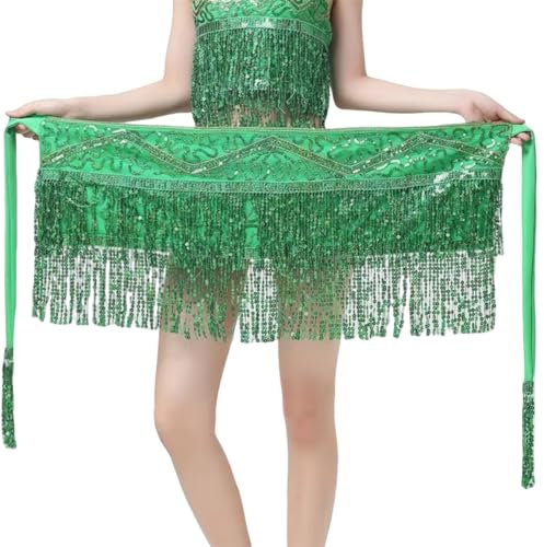 Tytyozay Bauchtanz-Hüfttuch Mit Pailletten, Damen-Tanz-Hüfttuch Mit Quaste Gürtel Chiffon-Wickelrock Für Bauchtanz-Yoga-Kurse Und Auftritte,Grün,one Size