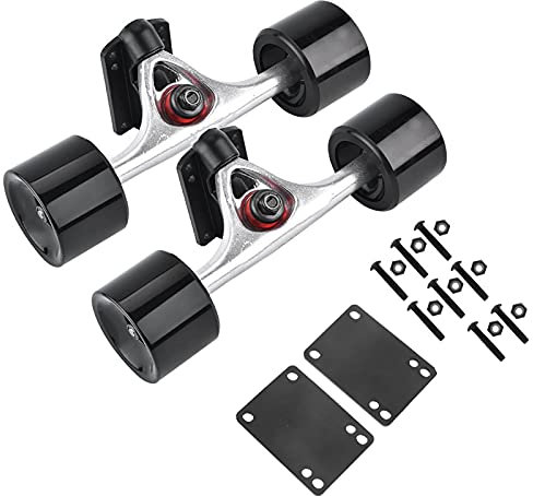 Truck, Radsatz 70 X 50 Mm, ABEC 9-Kugellager für Outdoor-Sportarten, Skateboarding, 2 Stück Alu-Trucks-Riser-Pad, Muttern und Schrauben (schwarzes Rad mit silberner Achse)