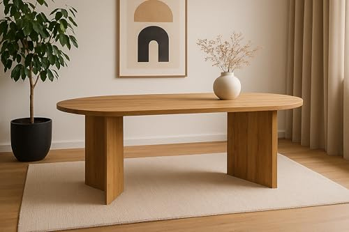 SAM Ovaler Esstisch Ovi 204x90 cm Holz-Optik wildeich gerade Kante V-Form | 40 mm Tischplatte, Tischbeine, Esszimmertisch