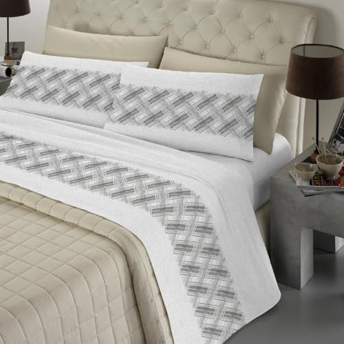 Banzaii - Completo Lenzuola Singolo 100% Cotone Made in Italy, con Angolo h 30 cm, Rosalinda Grigio