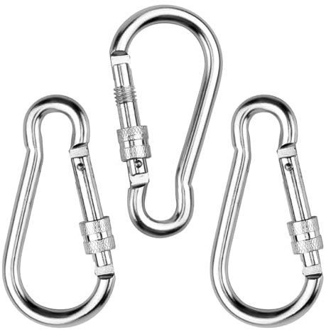 3 Stück Karabiner mit Schraub, Karabinerhaken Edelstahl 304 M8 Schraubkarabiner mit Schraubverschluss 240kg Tragfähigkeit Schwerlast Sicherheitskarabiner für Outdoor, Camping, Wandern, Feuerwehr