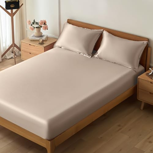 VACVELT 3-Piece Beige Fitted Sheet Queen & Pillowcases, 15-Inch Deep
