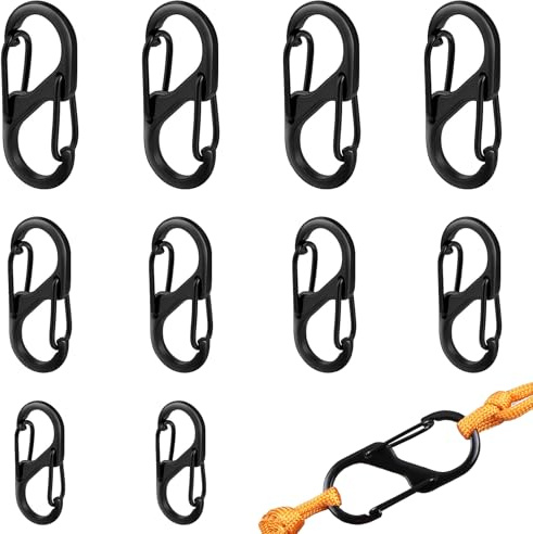 10 StüCk Karabinerhaken Klein,50mm/40mm/31mm,Metall Doppelkarabiner,S-FöRmig Karabiner Schwarz,2 öFfnungen Karabiner Klein,Mini Karabiner,Geeignet FüR Camping,Haushalt,Wandern