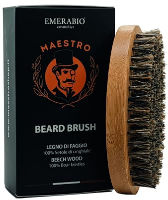 Spazzola da Barba Maestro – Setole Naturali di Cinghiale – Manico Ergonomico – Domina e Modella la Barba – Cura Professionale per Uomo