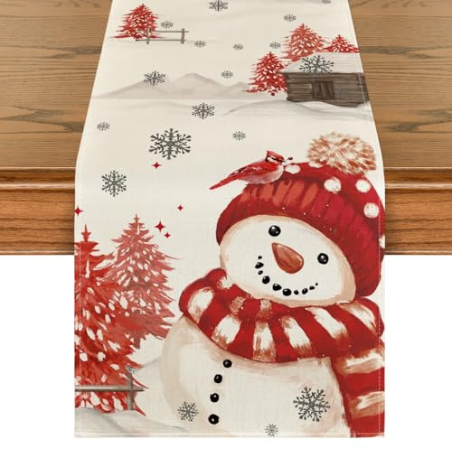Artoid Mode Rot Schneemann Weihnachten Tischläufer, Saisonnal Winter Küche Tisch Dekoration Drinnen Urlaub Party Dekor 40x140 cm