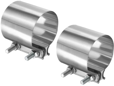 sourcing map Exhaust Clamp Stainless Steel Lap Joint Band 80-88mm,2pcs | Clamp Exhaust Pipes Connection with M10x55.5 Screws,for Car Muffler Elbow Pipes