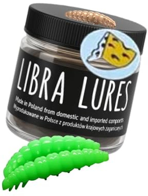 Libra Lures Larva 35 mm – Forellenköder mit Käse-Aroma | Ultraweicher Softbait, schwimmfähig | 12 Stück | für UL & Sbirolino | Bienenmade-Imitation | Farbe: 026 (Hot Apple Green Limited Edition)