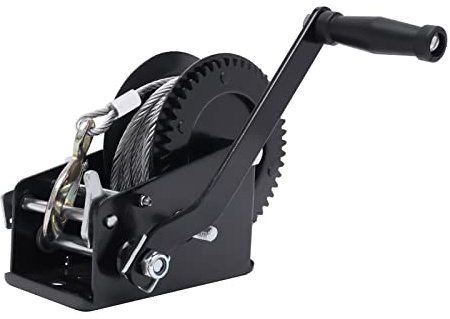 Treuil manuel de bateau, noir, avec câble métallique de 10 m, cliquet bidirectionnel, trois vitesses, tambour de treuil et crochets pour charges lourdes, pour remorquage, traction, tondeuse à gazon