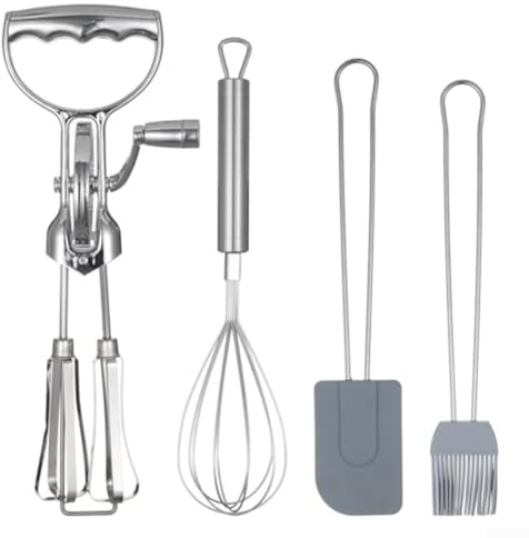 4in1 Manual Rotary Egg Beater Set with Hand Mixer, Silicone Brush, and Spatula for Mixing, Beating, and Baking Tasks