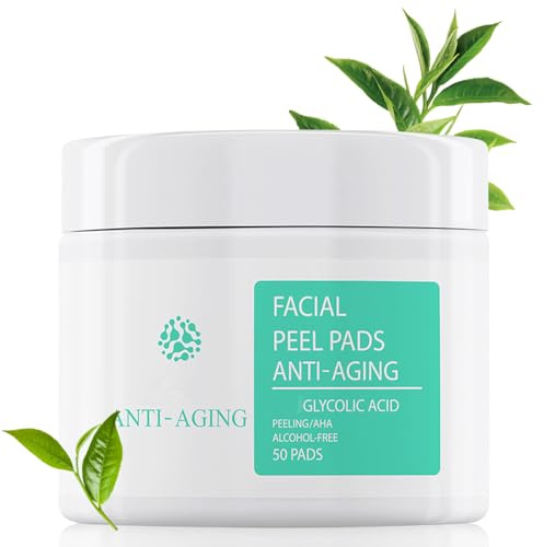 50pcs Glycolic Acid Exfoliating Face Pads – Cleansing Pads with Green Tea & Vitamins B5/E – Glycolic Acid Toner Face for Minimise Pores, Fade Spots - Anti Pimple and Reduce Black Heads
