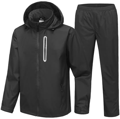 JACKETOWN Men's Rain Suit Waterproof Rain Jacket & Trousers Golf Rian Suit Jacket Windproof Motorbike Hooded Rain Gear Work Wear Lightweight Fishing Rainwear with Pockets M-3XL