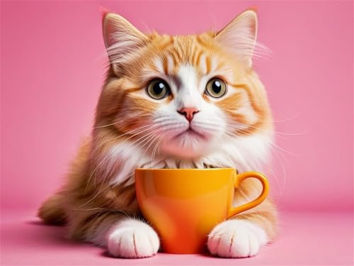 Puzzle Chat Tenant Une Tasse de thé de 1000 Pièces pour Adultes, Puzzles 1000 pièces Adultes, Jigsaw Puzzle d'art pour Défi, Puzzles Coloré à Faire soi-même pour la Décoration de la Maison
