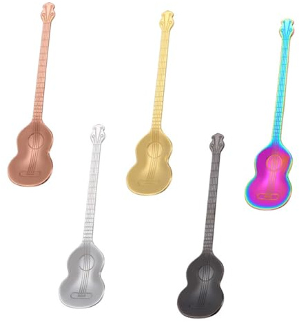 NUOBESTY Cuillères à Café Créatives Guitare 5 Pièces Acier Inoxydable Multicolore Formes Originales Pour Dessert, Maison, Café, Thé, Pâtisserie Et Réunion Conviviale