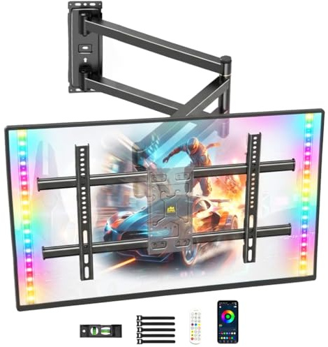 FORGING MOUNT Support Mural TV avec Lumières LED pour Télévision de 37 à 75 Pouces Jusqu'à 45kg, Support TV Mural à Longue Portée 1015mm Pivot Inclinaison et Rétroéclairage Musical, VESA Max 600x400mm