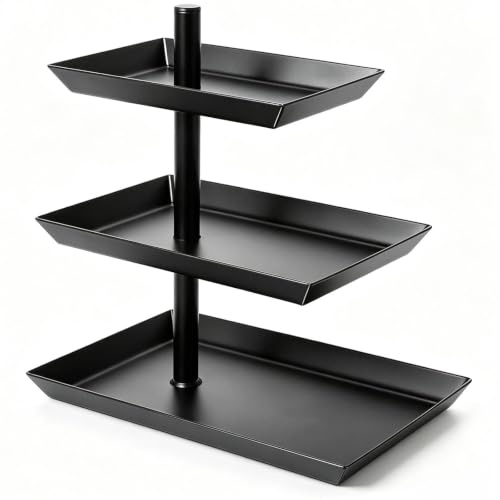 Frutero Giratorio de 360 °, Soporte para Tartas y Fruta, Soporte para Postres de 3 Pisos, Bandeja para Verduras, cesta de metal para frutas, para Postres, Tartas, Galletas y Frutas, Negro