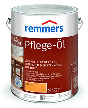Remmers Pflege-Öl lärche, 5 Liter, Holzöl für Holz innen und außen, wasserabweisend, wetterfest, für Gartenmöbel und Holzterrassen geeignet