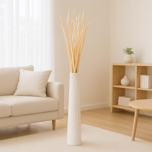 Leewadee Große Bodenvase 85 cm Mangoholz für Pampasgras & Trockenblumen | Dekovase fürs Wohnzimmer, für Zweige & Trockengräser - bruchfester als Keramik, kein Wasser. Boho