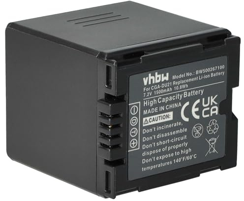 vhbw batteria sostituisce Panasonic CGA-DU07, CGA-DU12, CGA-DU14, CGR-DU06VW, VBD070VW, VBD140VW per videocamera camcorder (1500mAh, 7,2V, Li-Ion)