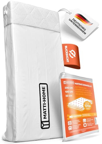 Matti-Home Matratzenhülle mit Reißverschluss – 7 Größen, blickdichte Folie weiß, extra reißfest 120µ, Schutz für Matratze bei Transport, Umzug, Aufbewahrung (100 x 200 x 30cm)