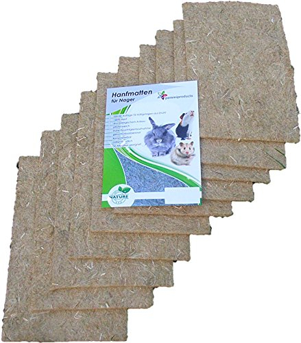 pemmiproducts Nagerteppich aus 100% Hanf, 40 x 25 cm ca. 5 mm dick, 10er Pack, (EUR 2,70/Stück), Nagermatte, Hanfmatte für Kaninchen,Meerschweinchen, Nager,Hemp mat