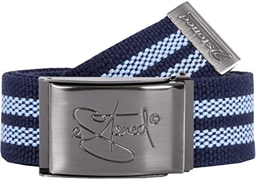 2Stoned Stoffgürtel Koppelgürtel Navy-Sky 4 cm breit mit matter Schnalle 120 cm lang für Damen und Herren