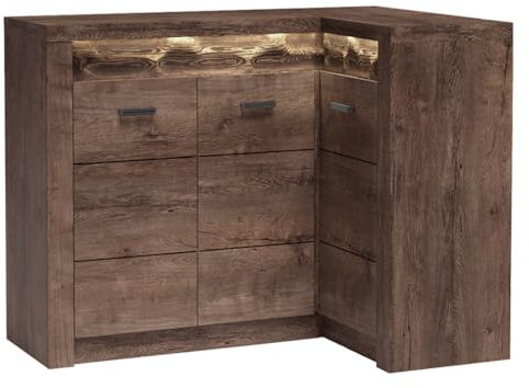 Mirjan24 Eckkommode Indiano I-15K, Kommode, Mehrzweckschrank Anrichte Diele Flur Esszimmer (Esche Dunkel, ohne Beleuchtung)