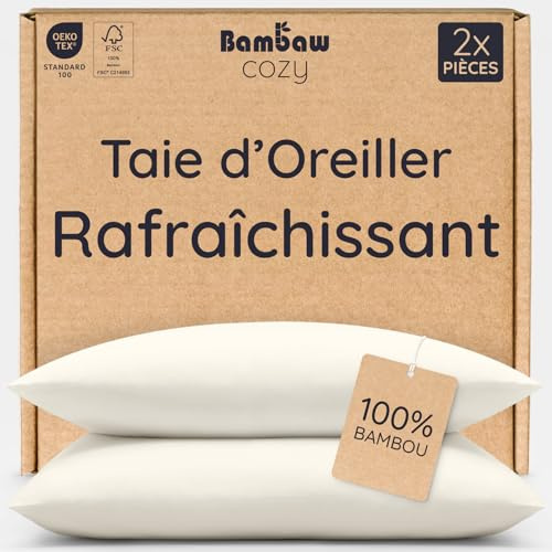 Bambaw Kopfkissenbezug Bambus 40x80 cm, 2-er Pack, Anti Allergie Bettwäsche, kühlender Kissenbezug Sommer, Bettwäsche Anti schwitzen, haarschonender Kissenbezug Bambus 40 x 80 cm (Elfenbein)