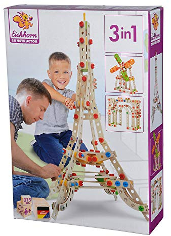 Eichhorn 100039091 - Constructor Eiffelturm, 3 Modellvarianten möglich, 300-tlg., FSC 100% Zertifiziertes Buchenholz, Made in Germany