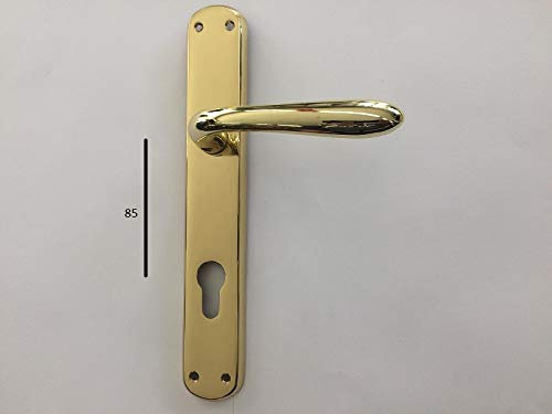 MANIGLIA PER PORTA SIDNEY 1126 P IN MARITECH ORO LUCIDO, FORO CILINDRO YALE, CON PLACCA INTERASSE MM.85 COMPLETA PER UNA PORTA DENTRO+FUORI, CON MOLLA DI RITORNO VITI DI FISSAGGIO COMPRESE